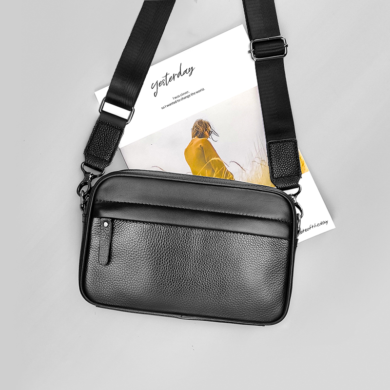 Travel Accessories Tech - Erkek Hakiki Deri Omuz Çantası Üst